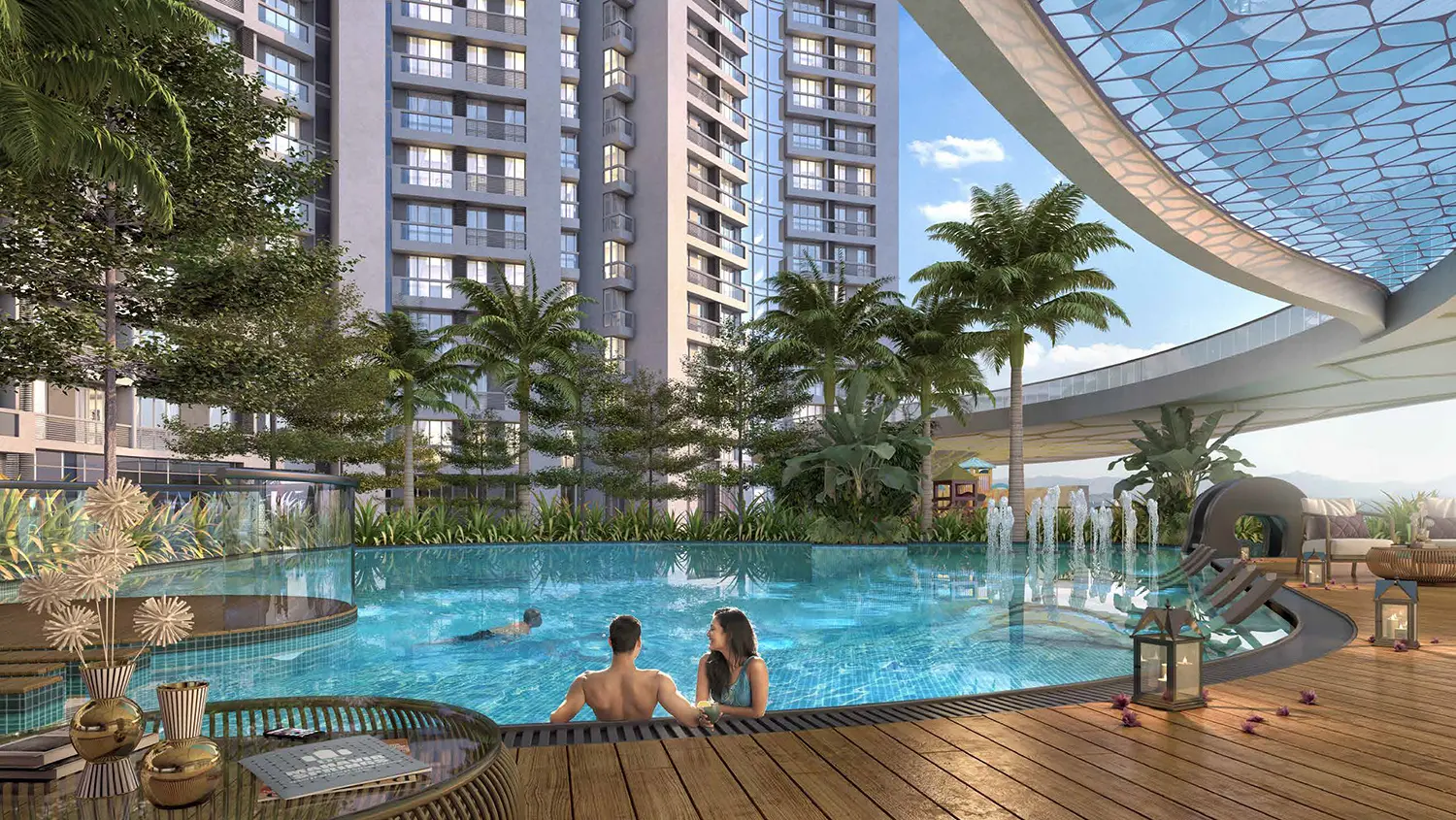 Swimming pool at Mahavir Spring luxury residential complex Pokhran Road 2 Thane West
